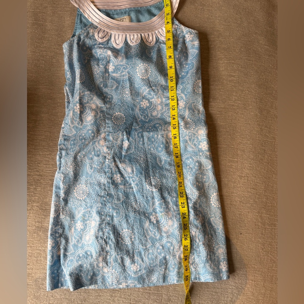 LOFT Light Blue Paisley Sleeveless Mini Dress with White Crochet Trim - Picture 8 of 8